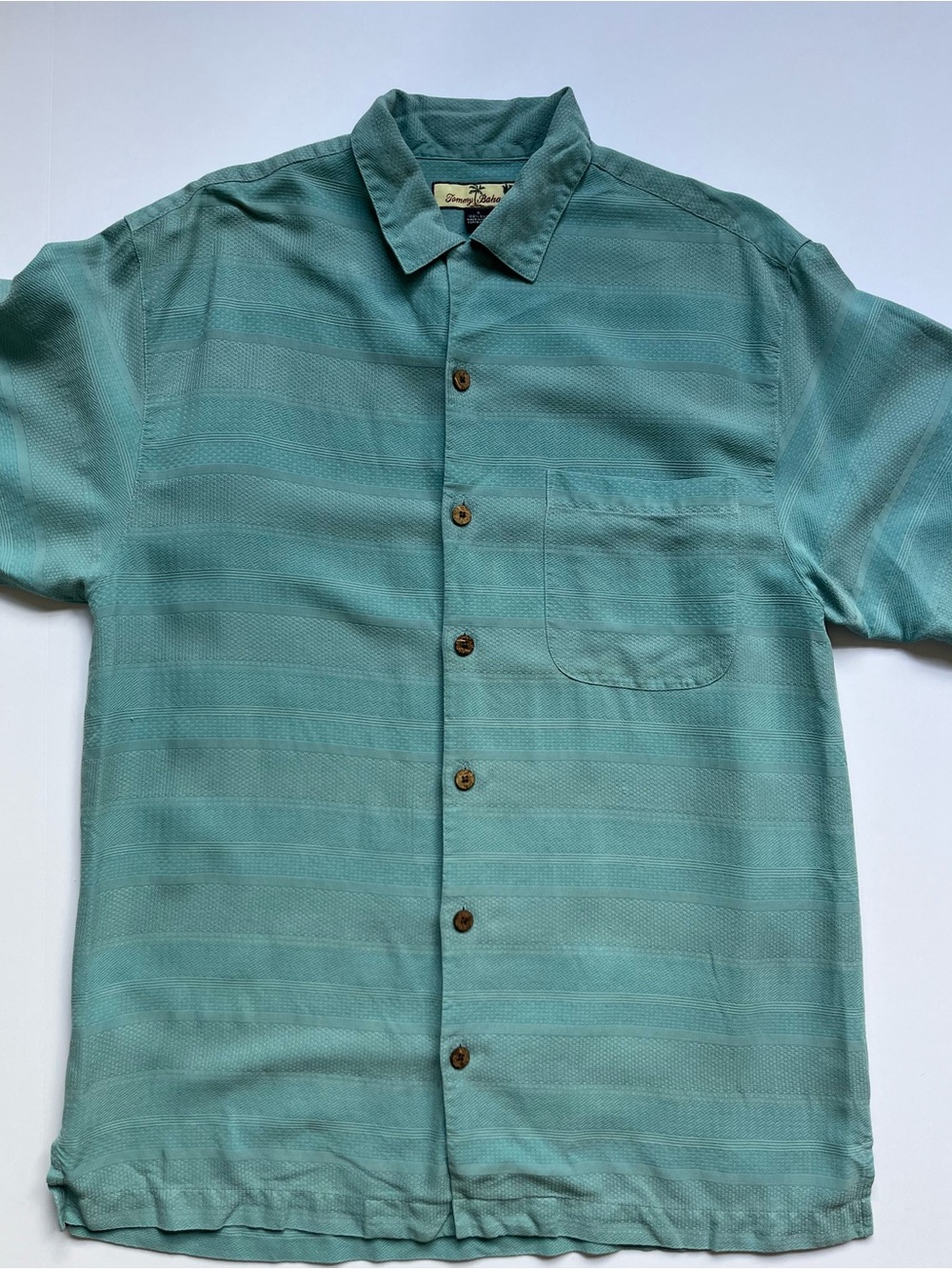 Tommy Bahama 100% Silk Short-Sleeve Button-Down Shirt in Seafoam Green